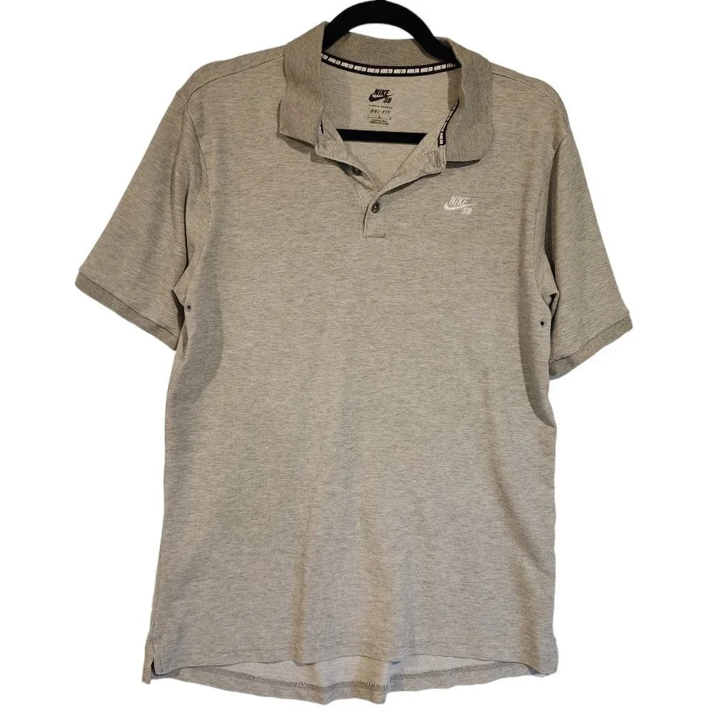 Nike BS Men's Dri-Fit Pique Olo Shirt Short Sleeve Grey Polo Textured Skateboard